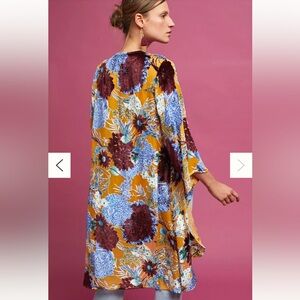 Anthropologie Floreat Aurelia Velvet Burn-Out Floral Gold Maroon Yellow Kimono